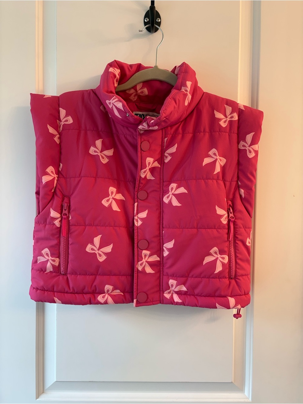 Pink Bow-Print Puffer Vest